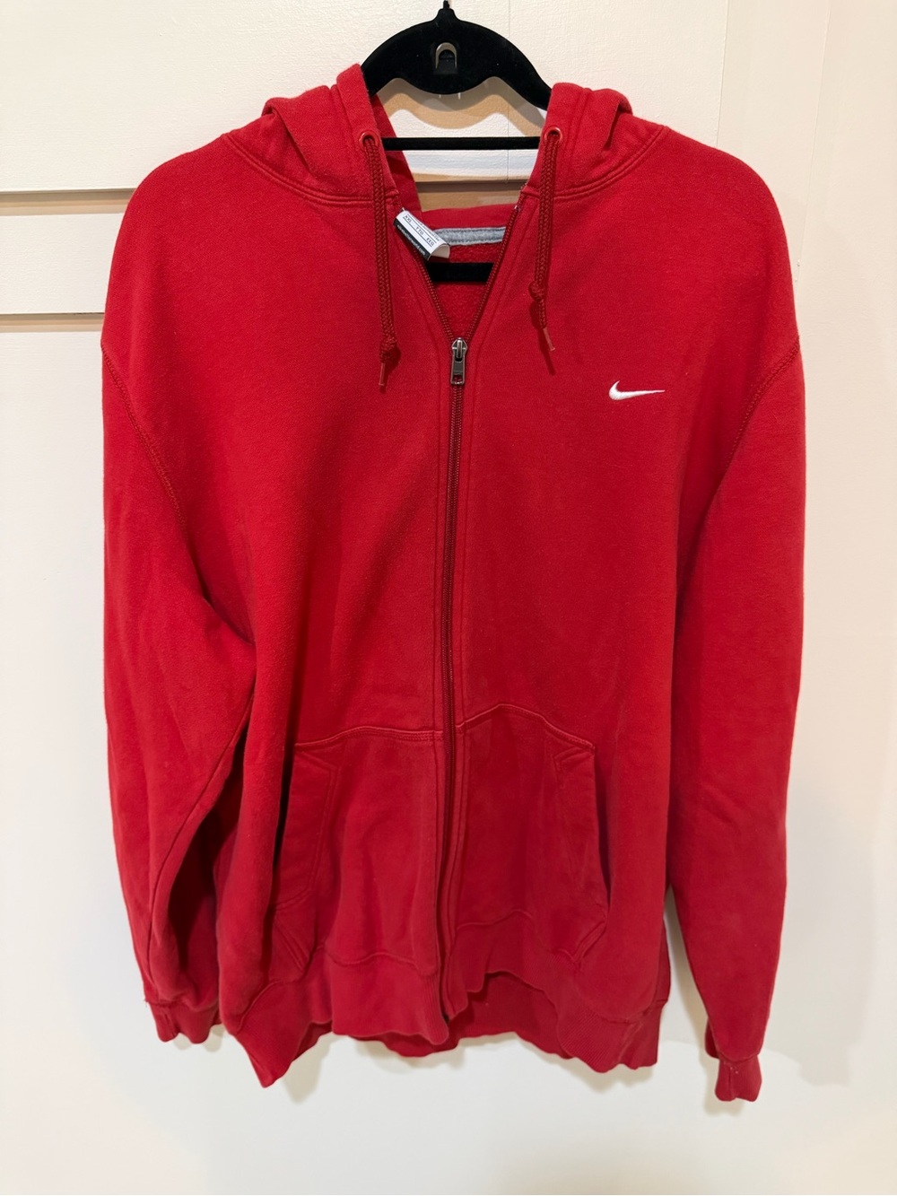 Nike Red Zip-Up Hoodie with White Swoosh Tag
